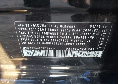 2012 Volkswagen Golf 2.5L 4-Door from USA, damaged, VIN WVWDB7AJ6CW328634